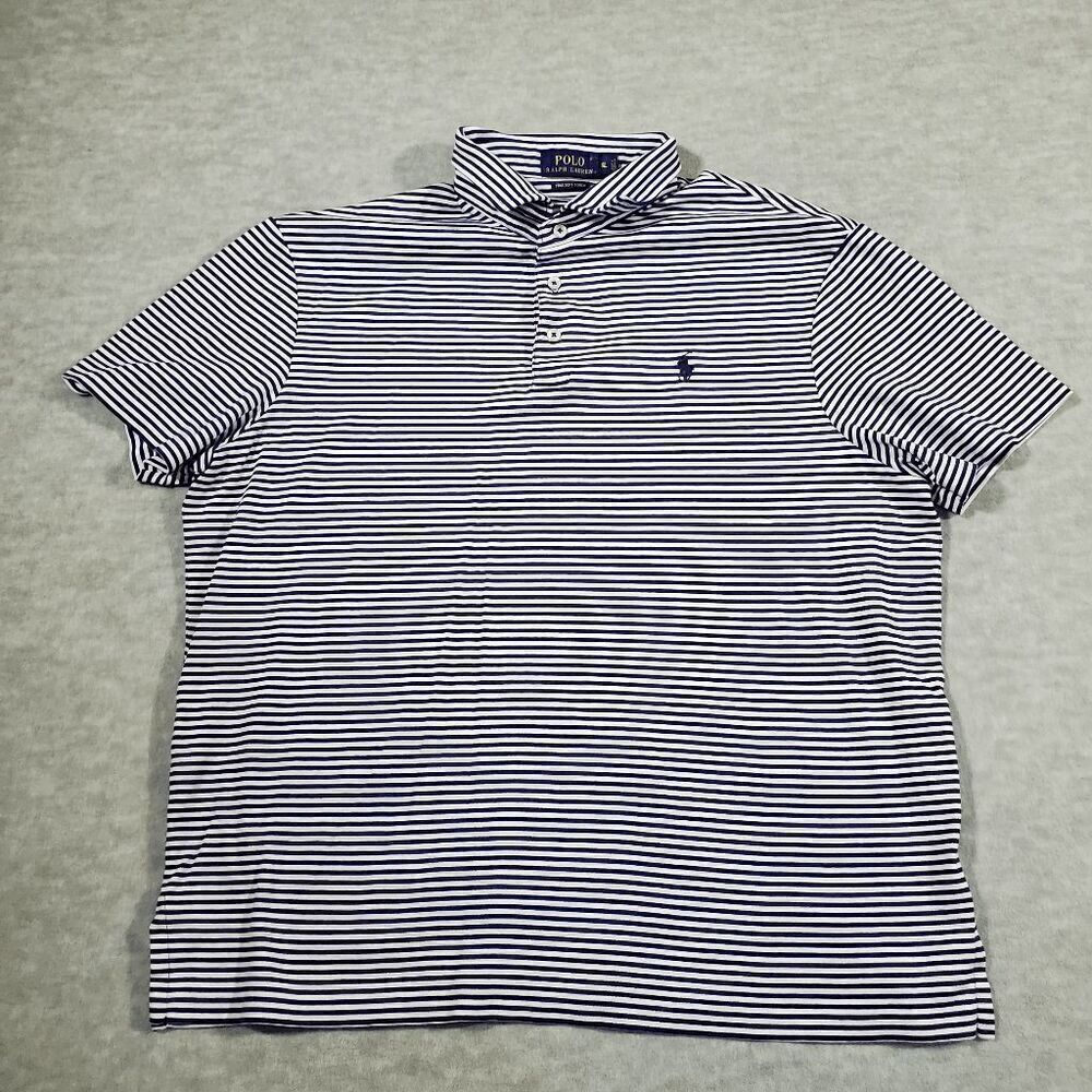 Polo Ralph Lauren Shirt Mens XL White Blue Striped Pima Cotton Performance